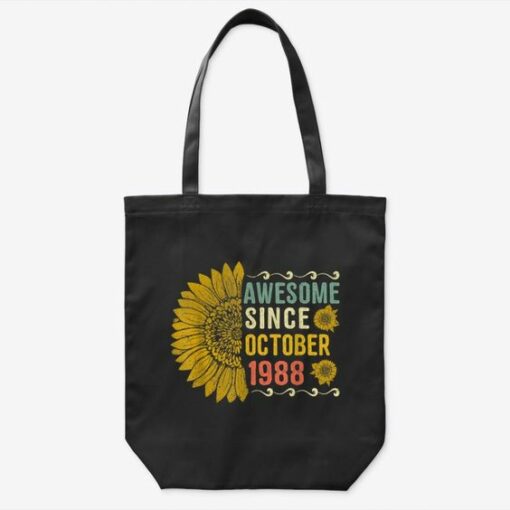 Awesome Since October 1988 Birthday Flower Tote Bag