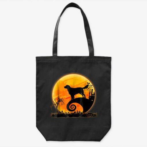 Flat-Coated Retriever Dog And Moon Funny Halloween Tote...