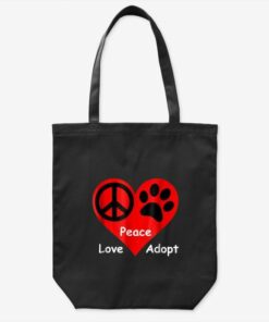 Peace Love Adopt Pet Rescue Tote Bag Gift Dog Cat Anima...