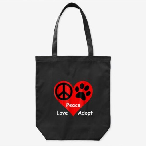Peace Love Adopt Pet Rescue Tote Bag Gift Dog Cat Anima...